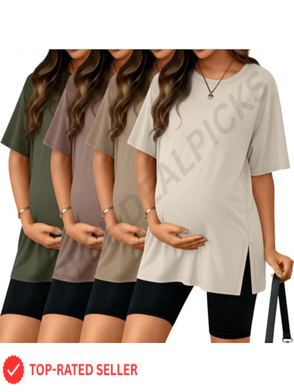 4 Pack Womens Maternity Short Sleeve T-Shirts Loose Fit Crew Neck Tees
